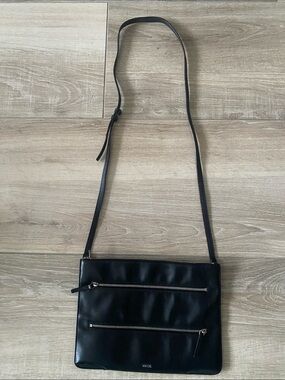 Vince Black Leather Zip-Front Crossbody Bag